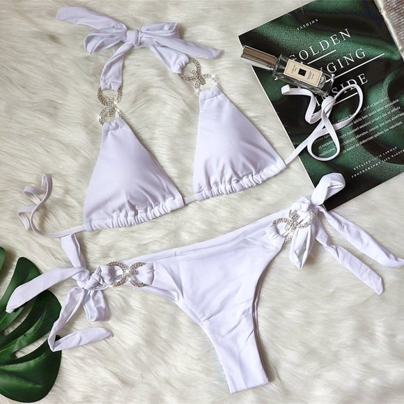 NEW Sparkling Bling Crystal Rhinestone Bikini Swimsuit Beachwear Colors +Gift! - Picture 14 of 15